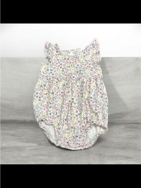 Colored Organics Floral Flutter Sleeve Bubble Romper | Girls 6-12 Months